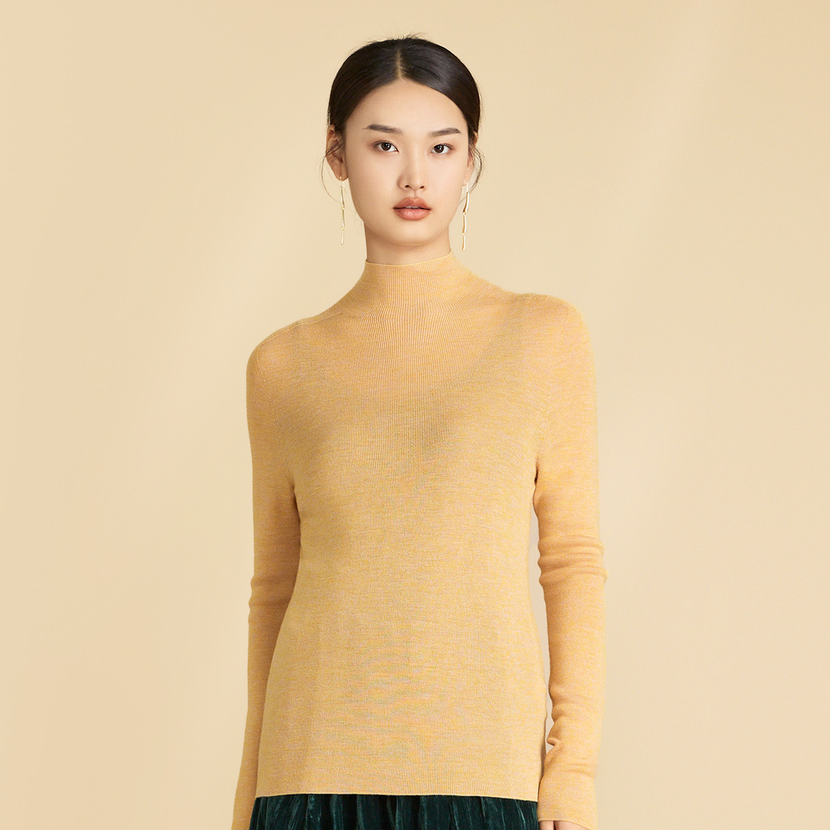 【精纺100%羊毛】春竹25秋季新款半高领基础款打底针织衫女羊毛衫