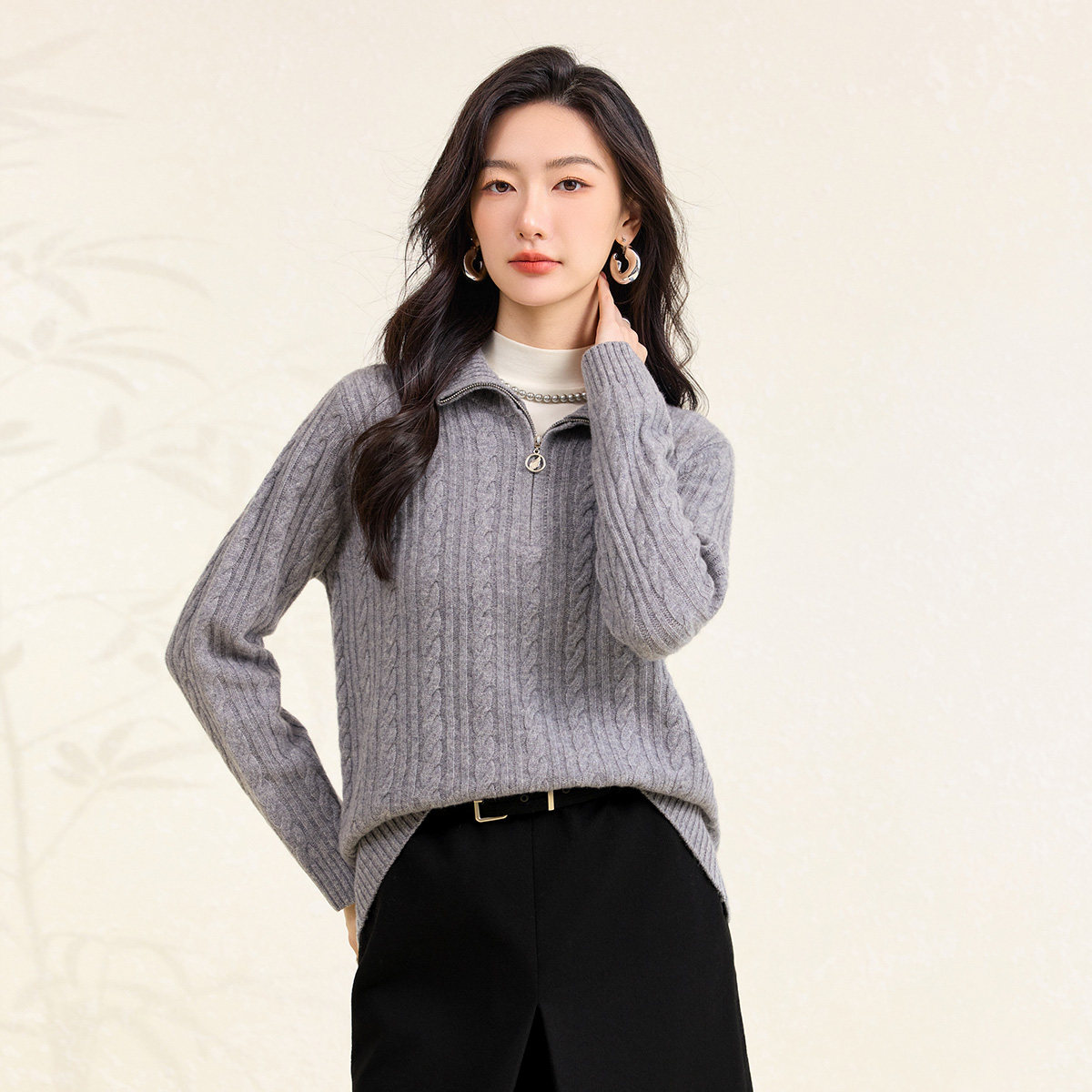 【加厚羊绒羊毛】春竹秋冬新款高领半襟拉链绞花休闲保暖女羊毛衫,女装/女士精品,毛针织衫,淘宝优惠券,粉丝福利购,淘宝优惠卷