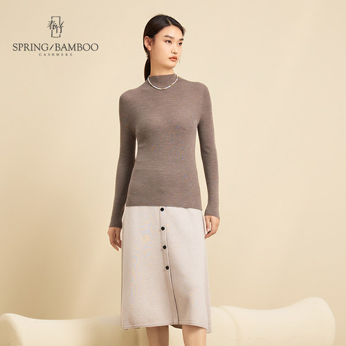 春竹2025秋冬新款100%纯羊毛半身裙女时尚百搭针织半裙WSC221050