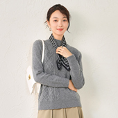 春竹100%纯羊毛春季 半高领不对称绞花减龄洋气加厚毛衣女士羊毛衫