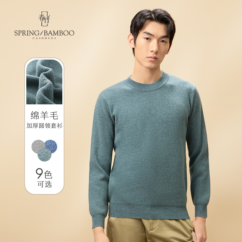 毛衣春竹羊毛衫圆领男套衫