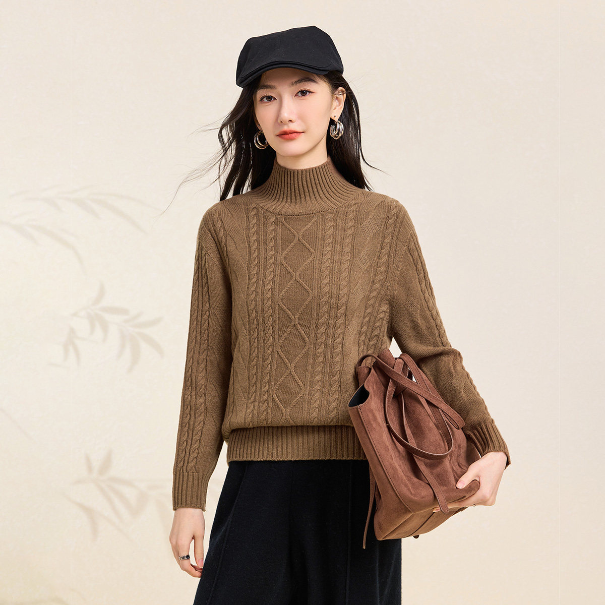 【加厚纯羊毛】春竹秋冬新款半高领绞花毛衣复古保暖减龄女羊毛衫,女装/女士精品,毛针织衫,淘宝优惠券,粉丝福利购,淘宝优惠卷