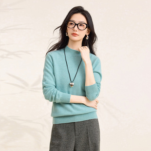 新款 春竹2026春季 半高领减龄洋气内搭毛衣保暖女羊绒衫 纯羊绒