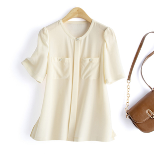 衬衫 春竹16mm双绉夏季 优雅小香风小领子桑蚕丝女真丝短袖 薄款 新款