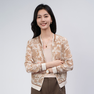 春竹26夏季新款桑蚕丝印花开衫棒球服女超薄真丝凉感防晒外套