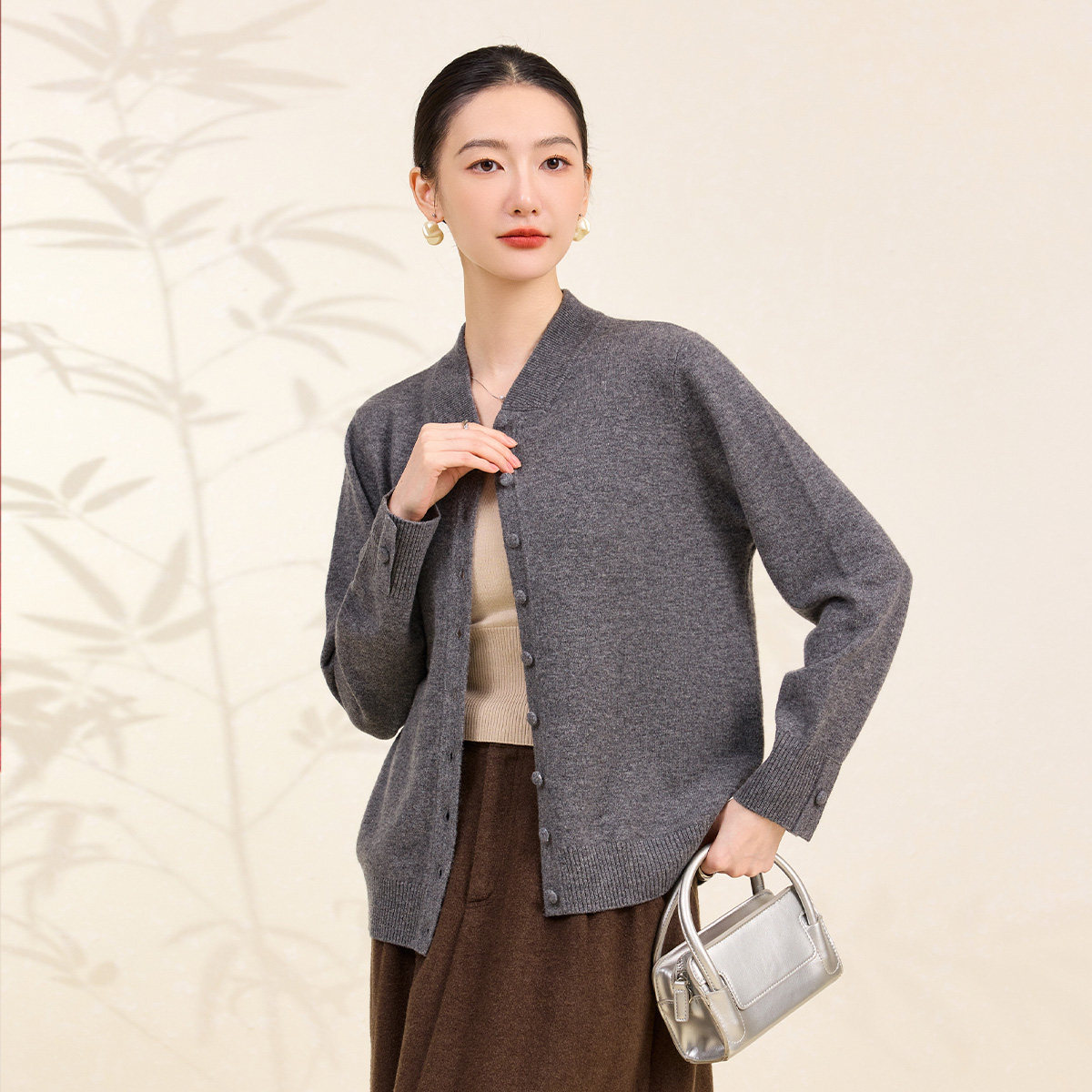 春竹厚款100%羊毛外套春秋新款棒球领保暖叠穿休闲洋气女针织开衫