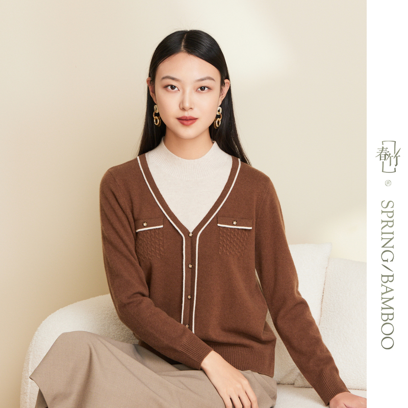 春竹秋冬新款100%纯绵羊毛宽松保暖气质显瘦圆领软糯风女上衣毛衣