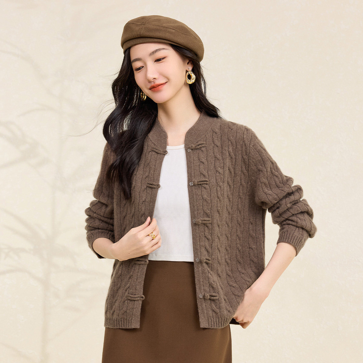 春竹加厚秋冬新款新中式国风立领绞花保暖针织外套女100%羊绒开衫,女装/女士精品,羊绒衫,淘宝优惠券,粉丝福利购,淘宝优惠卷