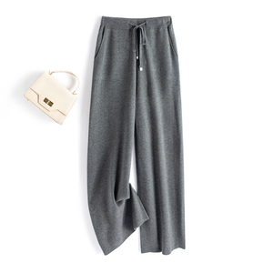 春竹重磅阔腿裤含羊绒羊毛春季新款纯色柔软舒适保暖女式休闲裤子