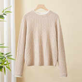 女羊毛衫 春竹100%羊毛25秋冬新款 圆领假两件麻花洋气减龄保暖厚款