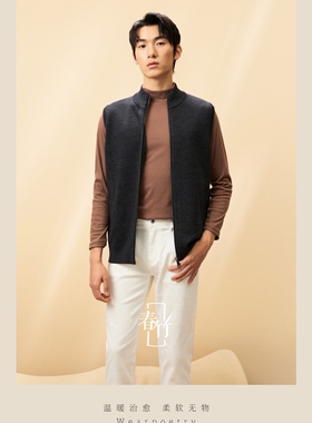 SPRING BAMBOO/春竹 春春季新款拉链马甲休闲百搭男式纯羊毛背心