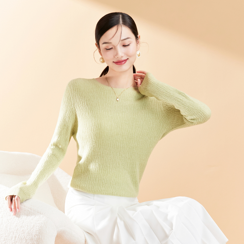 春竹2025秋季新款绵羊毛宽松保暖气质显瘦圆领打底针织上衣女毛衣