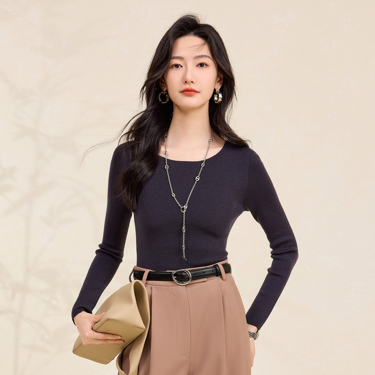 春竹无缝精纺纯羊毛秋冬新款圆领修身显瘦保暖羊毛衫女针织打底衫