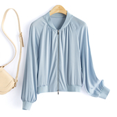 春竹19姆米弹力双乔春季 外套 防晒凉感女棒球衫 新款 桑蚕丝拉链薄款