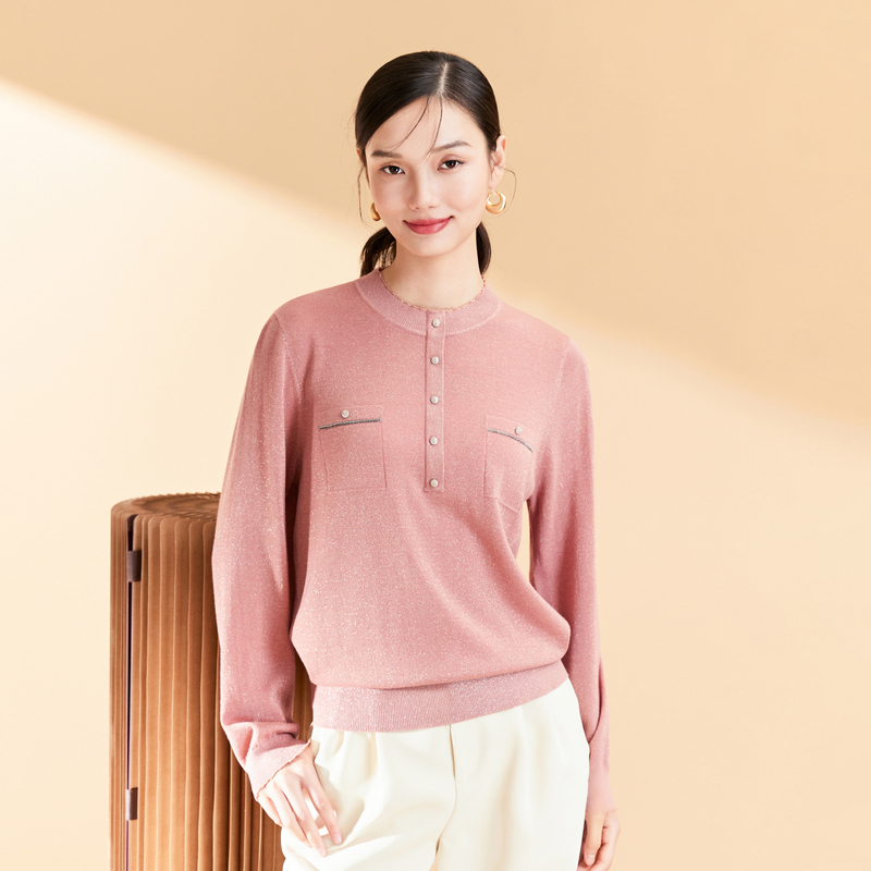 春竹2025秋季新款100%羊毛圆领羊毛衫小香风通勤百搭长袖针织毛衣