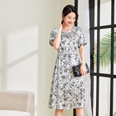 夏季 新款 桑蚕丝圆领印花气质高级感时尚 春竹正品 短袖 真丝连衣裙女