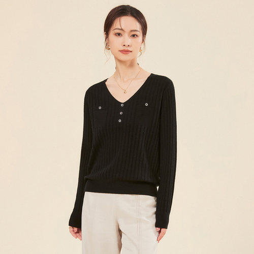 春竹设计感羊毛衫女V领套头秋冬新款针织衫打底长袖毛衣保暖上衣
