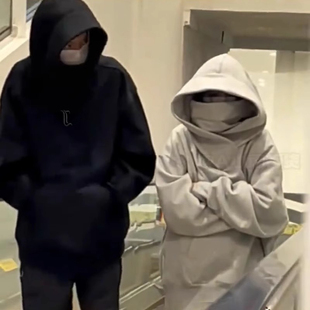 特大码300斤i人社恐重磅卫衣男女秋冬季加绒加厚潮牌高领连帽外套