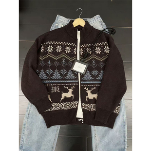 大码300斤fitcheck毛衣开衫夹克男冬民族风毛衣美式立领针织外套2