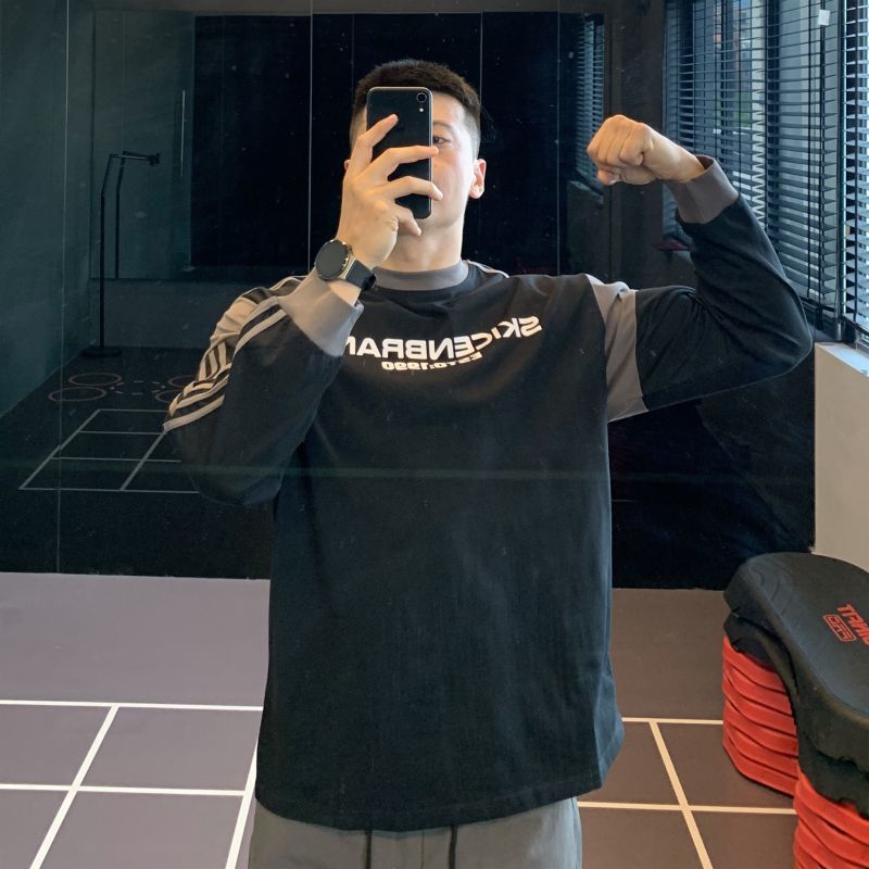特大码300斤美式复古t恤男运动赛车长袖训练篮球打底衫宽松上衣服