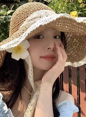 法式赫本风拉菲草帽女夏海边帽子