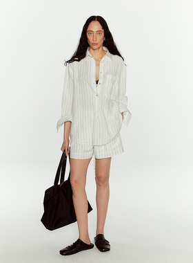 ISSIofficial*「假日风」宽松廓形条纹9分袖衬衫慵懒感长袖衬衣