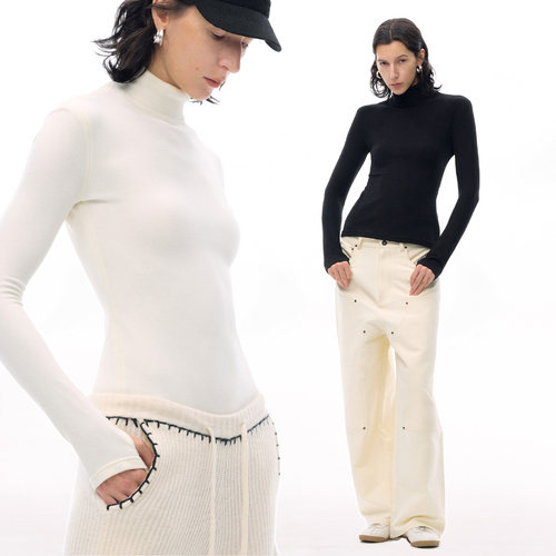 绒面感弹力紧身腈纶上衣