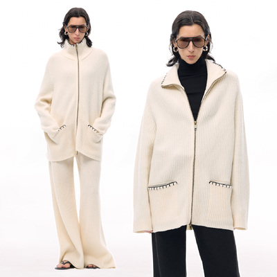 ISSIofficial*「Cozyvibe」100%羊毛立体螺纹装拉链开衫外套
