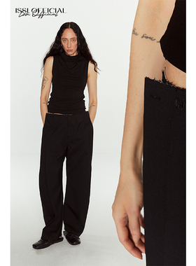 ISSIofficial*几何感立体裁片弯刀廓形休闲西裤新款黑色休闲裤