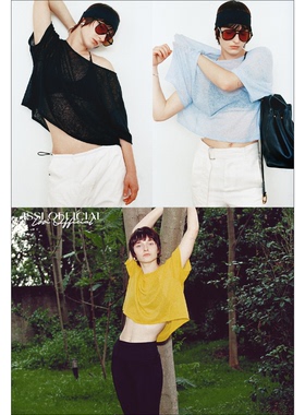 ISSIofficial*亞麻感雾感箱型自由摆动纱织短袖罩衫短款防晒打底