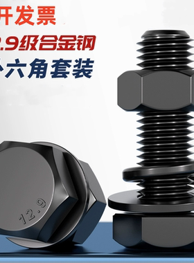 12.9级高强度黑色外六角螺丝螺母套装大全螺栓组合M6M8M10M12M22