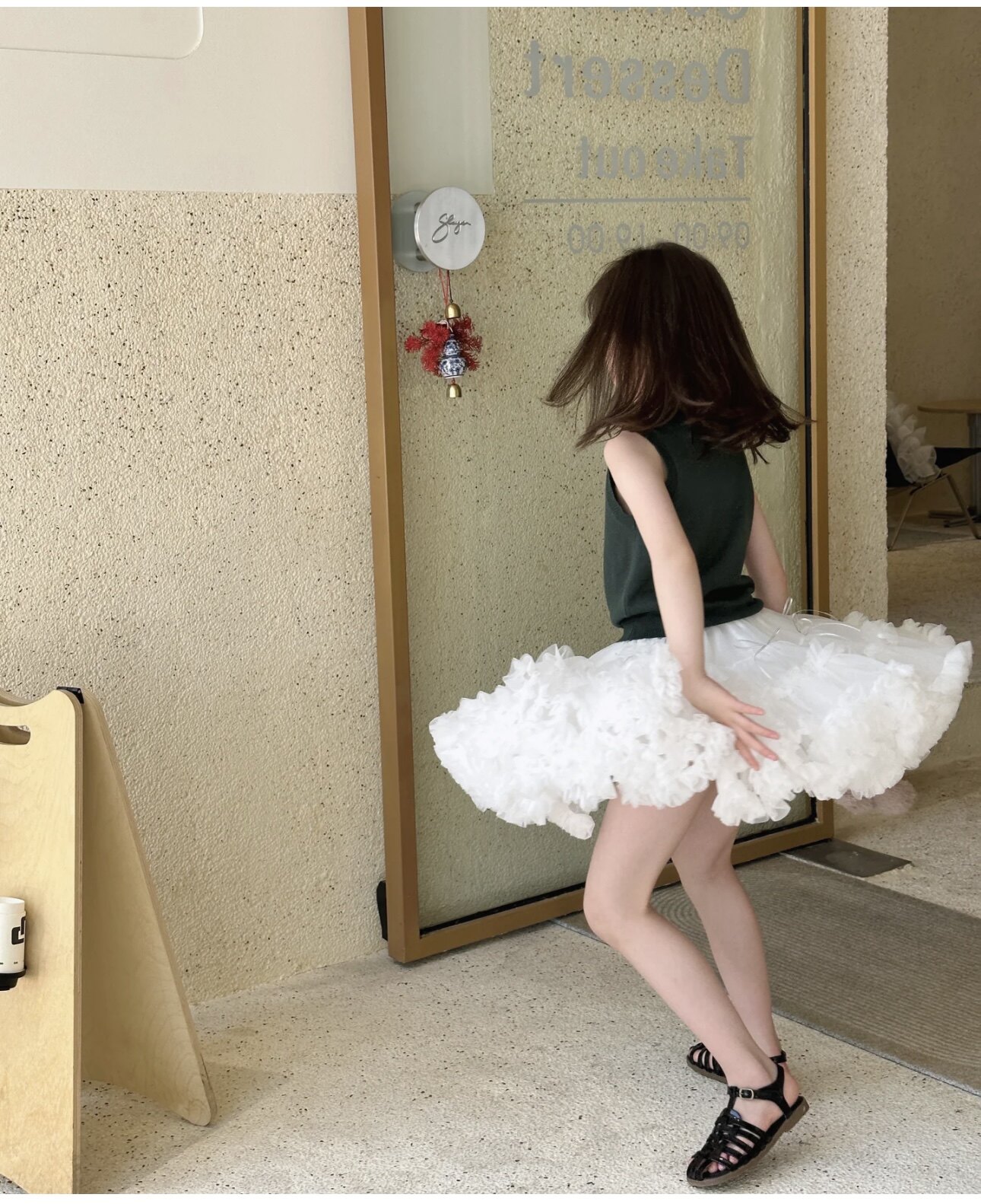 莫希衣集 成人蓬蓬裙女童半裙公主裙亲子米白网纱裙蝴蝶结款半裙