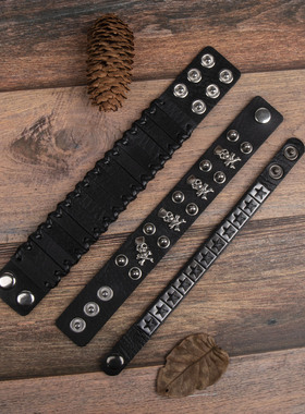 3件装暗黑手链铆钉装饰骷髅头