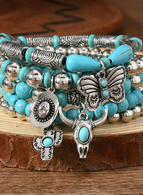 男女士牛仔风仿松石手链