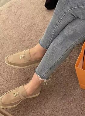 LR乐福鞋女老钱风2025新款真皮高级感一脚蹬平底休闲流苏懒人单鞋