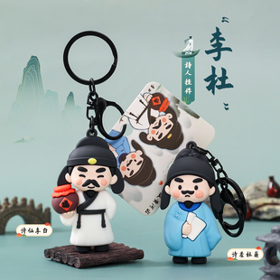 李白杜甫诗人钥匙扣挂件学生书包挂饰品大唐长安文旅创意礼品批发