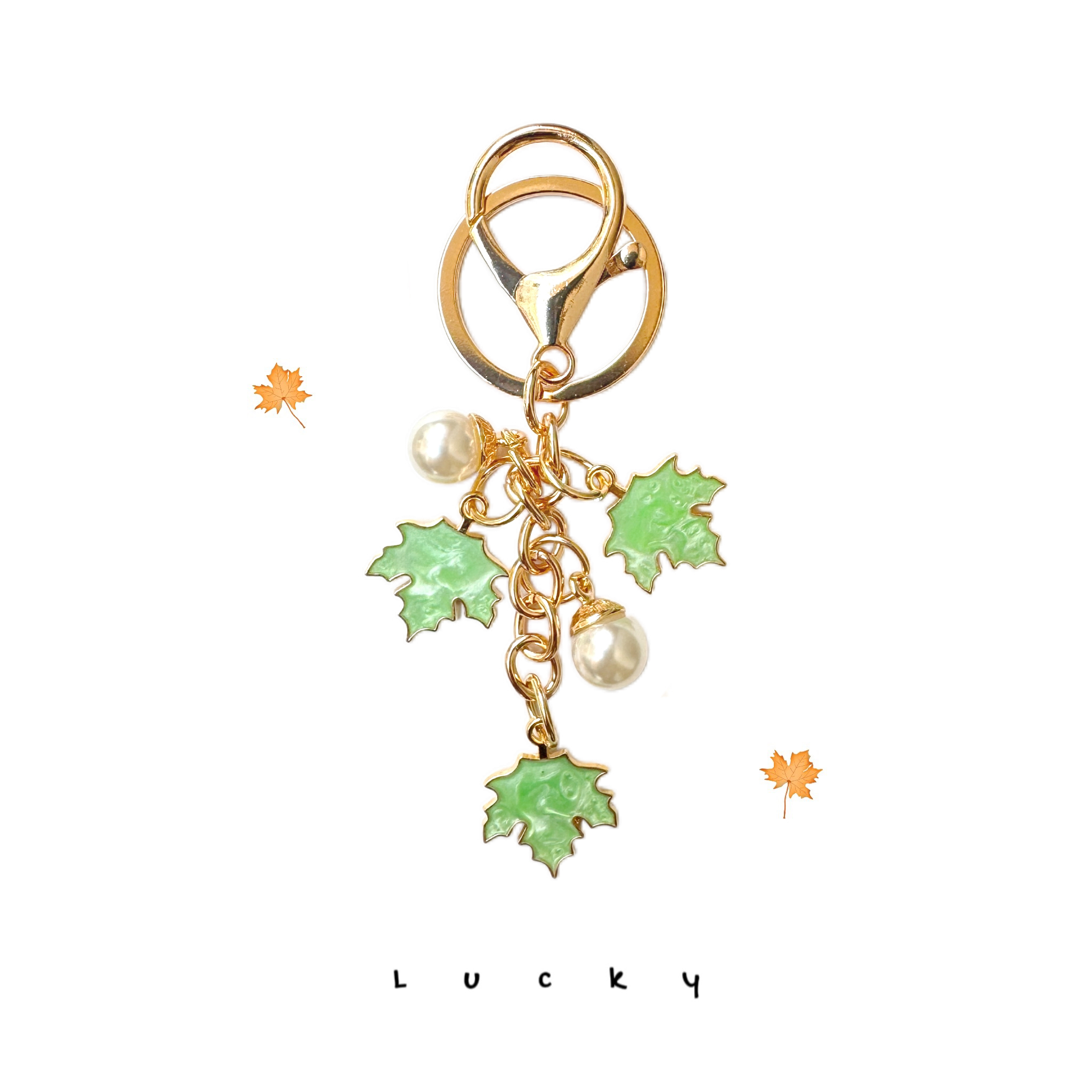 创意小众枫叶钥匙扣挂件手作珍珠缓缓飘落的枫叶包挂饰情侣小礼物