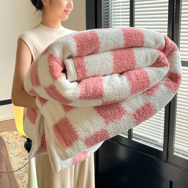 秋冬加厚舒棉绒毛毯半边绒长绒轻奢法兰绒毯子格子盖毯披肩沙发毯