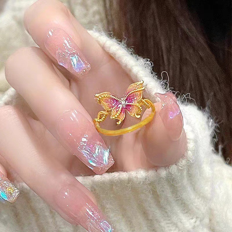 新款渐变紫色蝴蝶戒指女小众设计