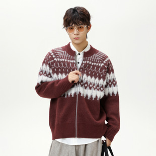 FEI OREETA秋冬费尔岛开衫毛衣款质感复古仿貂毛民族风针织衫外套