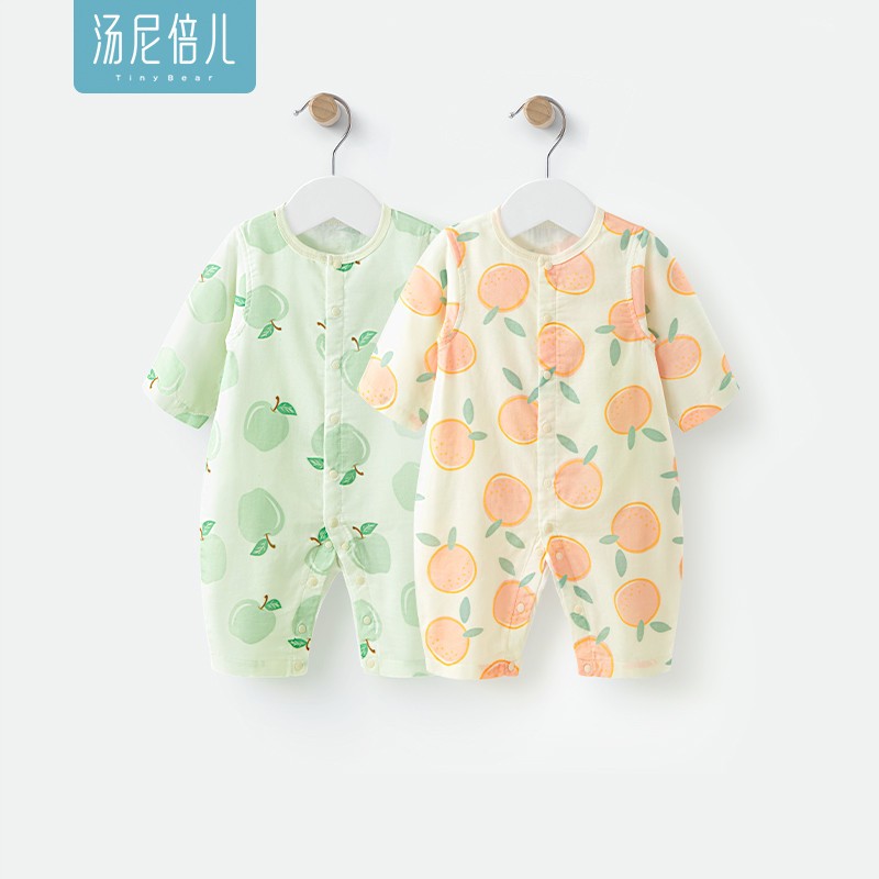 【精品】婴儿连体衣夏季薄款新生儿纯棉纱布宝宝长袖哈衣