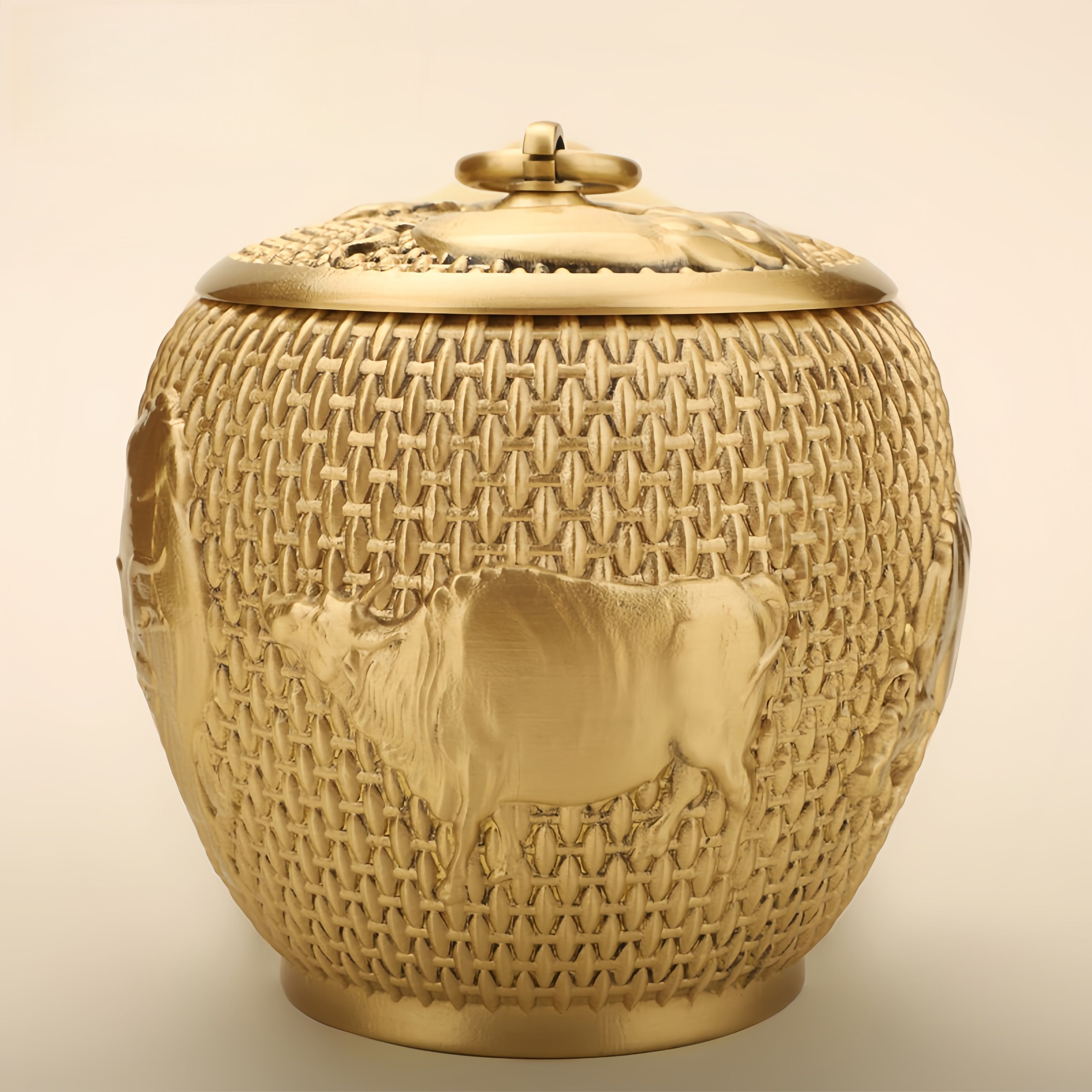 黄铜五牛茶叶罐纯铜工艺摆件茶罐