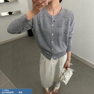 春装女款2026新款巨好看的毛衣开衫外套女高级感灰色薄款针织上衣