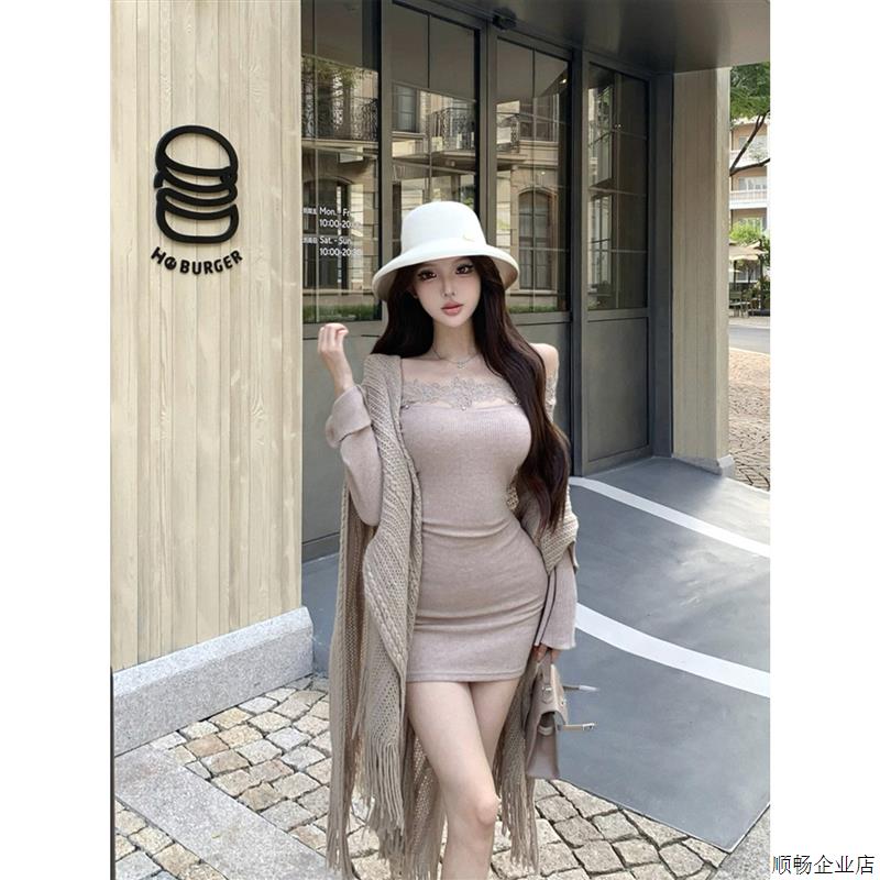 富家千金miu系套装女早秋季精致小个子穿搭辣妹针织连衣裙两件套