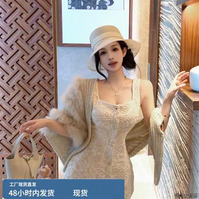 富家千金小洋装套装女早秋季清冷贵气感御姐穿搭吊带连衣裙两件套