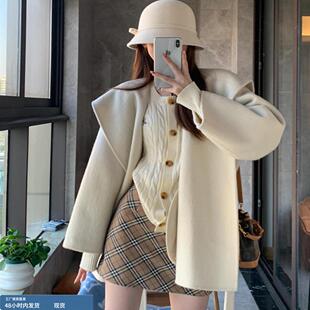 白色双面羊绒大衣女小个子2025秋冬新款高级感韩系短款羊毛呢外套