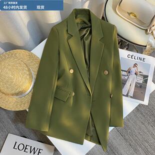 高级质感海藻绿西装外套女2025秋季新款韩系设计感通勤气质小西服