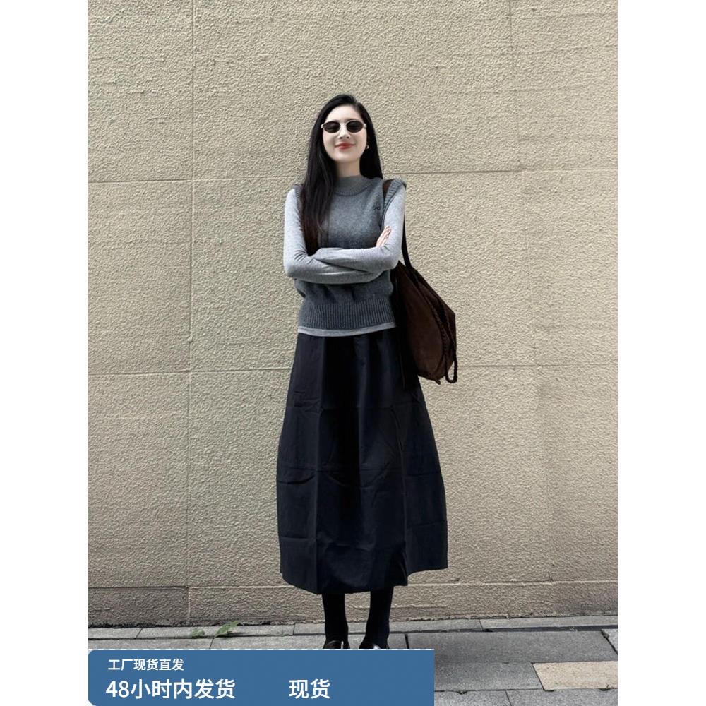 秋日绝美巨好看减龄穿搭一整套女大方得体叠穿马甲上衣半身裙套装