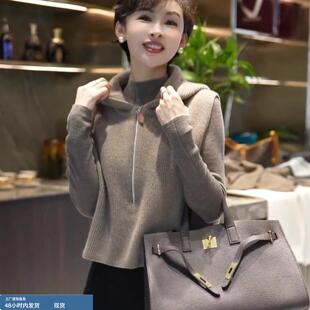 加厚纯色半拉链针织衫2025冬季小众马夹连帽通勤上衣叠穿套头马甲