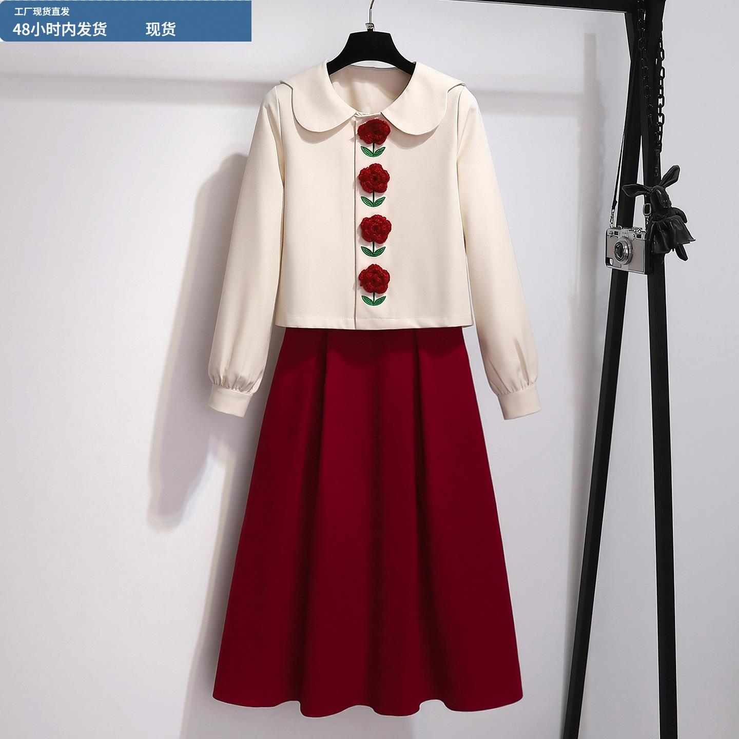 法式复古红色连衣裙女秋冬2025新款平时可穿敬酒服订婚减龄套装裙